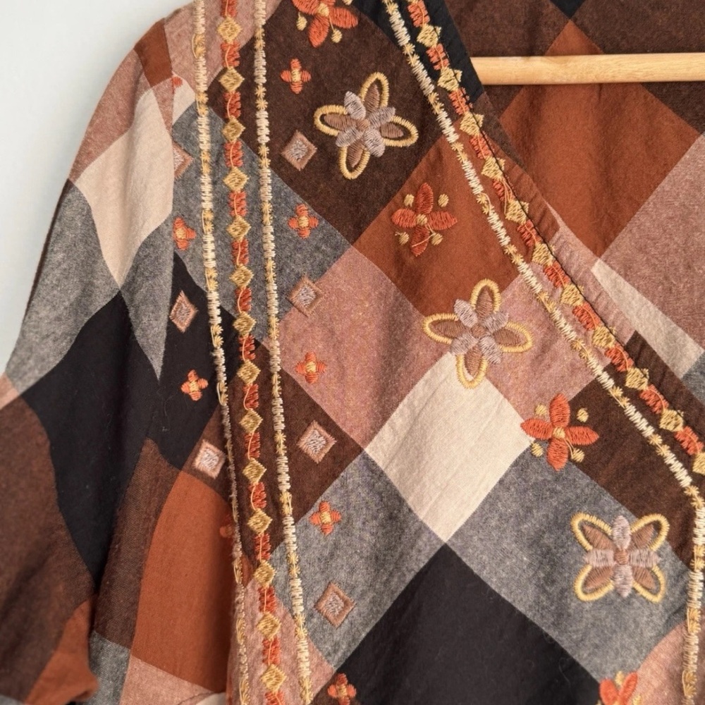 Savanna Jane Embroidered Plaid Peasant Tunic Top Sz 1X Boho Rustic Cottagecore - Picture 5 of 9